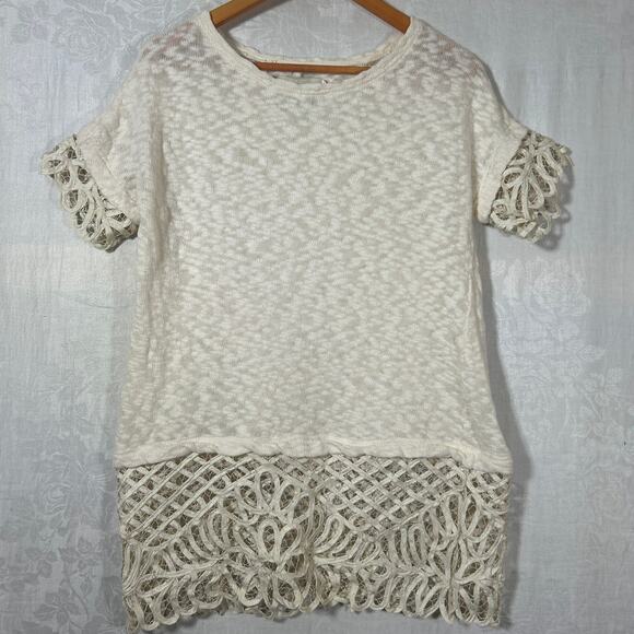 Saturday Sunday Top Sm Cream Textured Ribbon Lace Crochet Vanilla Anthropologie - Picture 1 of 8